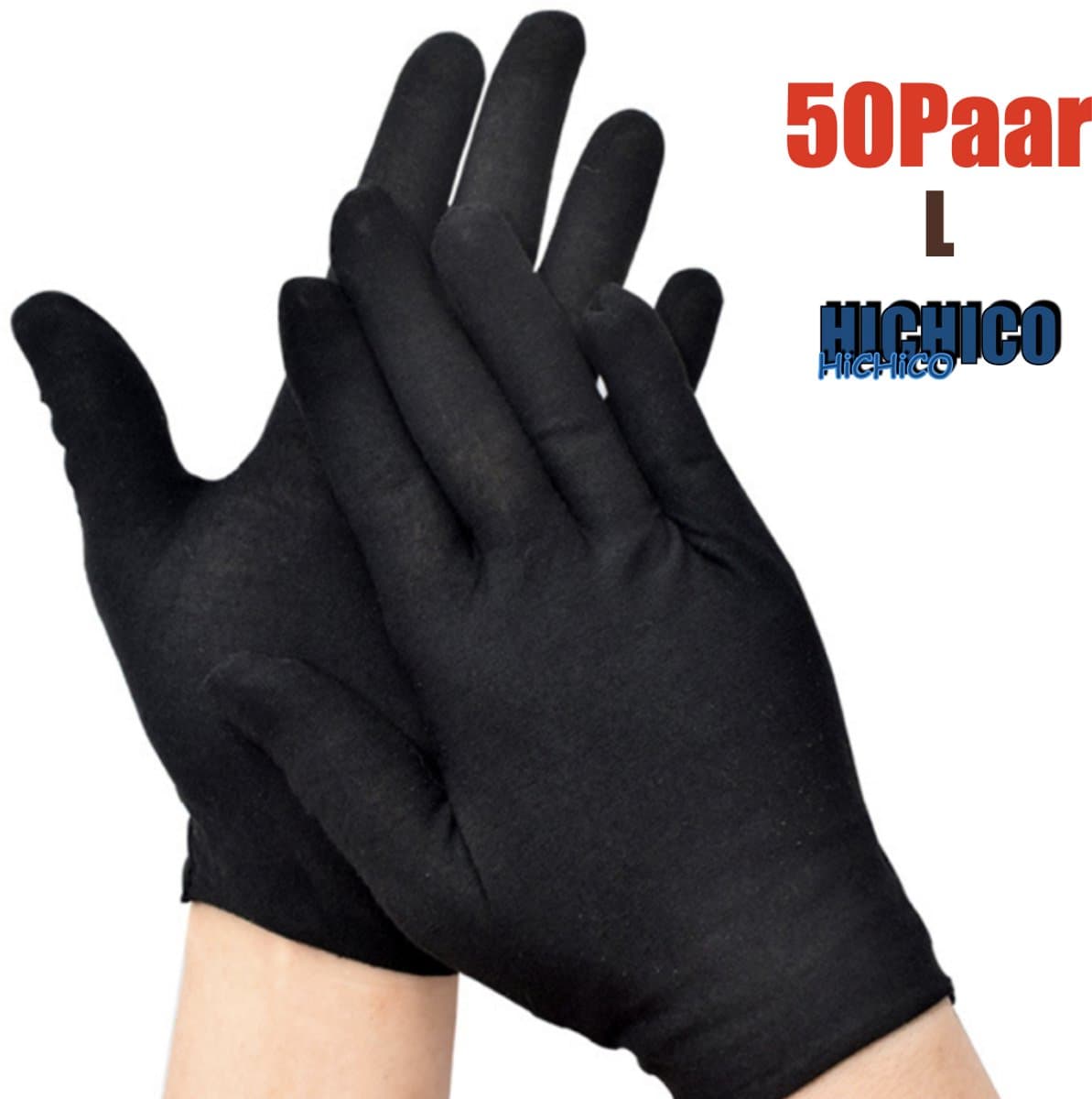 Katoenen Handschoenen Zwart Maat L - Inspectie katoenen werkhandschoenen munt sieraden werknemer etiquette handschoen - Gloves Cotton - Beschermende Handschoenen - Wegwerp Handschoenen 100Stuks/50Pairs L — afbeelding 1