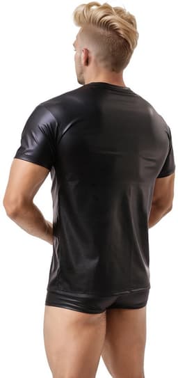 Glanzend wetlook shirt heren – maat M – strakke fetish clubwear kleding – korte mouw t-shirt voor mannen — thumbnail 4