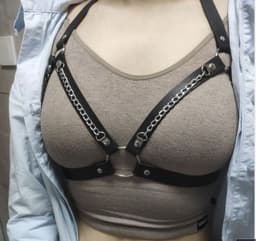 Nooitmeersaai - BH harnas met ketting - PU leer - Zwart - Verstelbaar — thumbnail 1