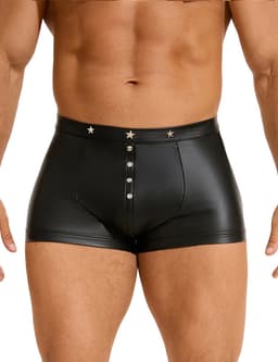Zwarte sexy leren heren boxershorts - maat M - black sexy leather men boxers underwear -BDSM - clubwear heren ondergoed erotiek mannen boxer — thumbnail 1