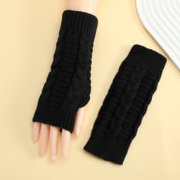 Dailygoods - Andiker Vingerloze winterhandschoenen voor dames, gebreide armwarmers met duimgat, zachte polshandschoenen, zwart, Eén maat — thumbnail 1