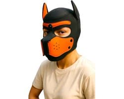 Hondenmasker Oranje Zwart – Puppy Play Masker – Verstelbaar & Comfortabel – Uniseks BDSM Accessoire – Kinky Pleasure®