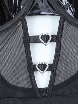 Sexy zwarte body lingerie – Laklook teddy met jarretels en kant — thumbnail 3