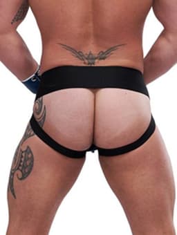 Mister B leren circuit jockstrap blauw met witte bies - medium — thumbnail 2