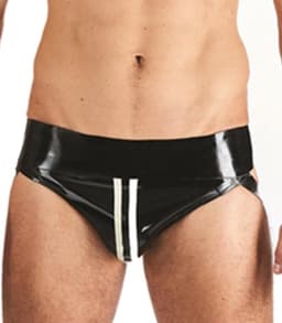 Mister B Rubber Jock Strap Zwart met witte streep - medium — thumbnail 1