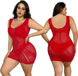 LekkerStout Plus Size Mini Jurkjes 2 Pack - Rood/Zwart - Sexy Lingerie | M+/XL | LS238 — thumbnail 3