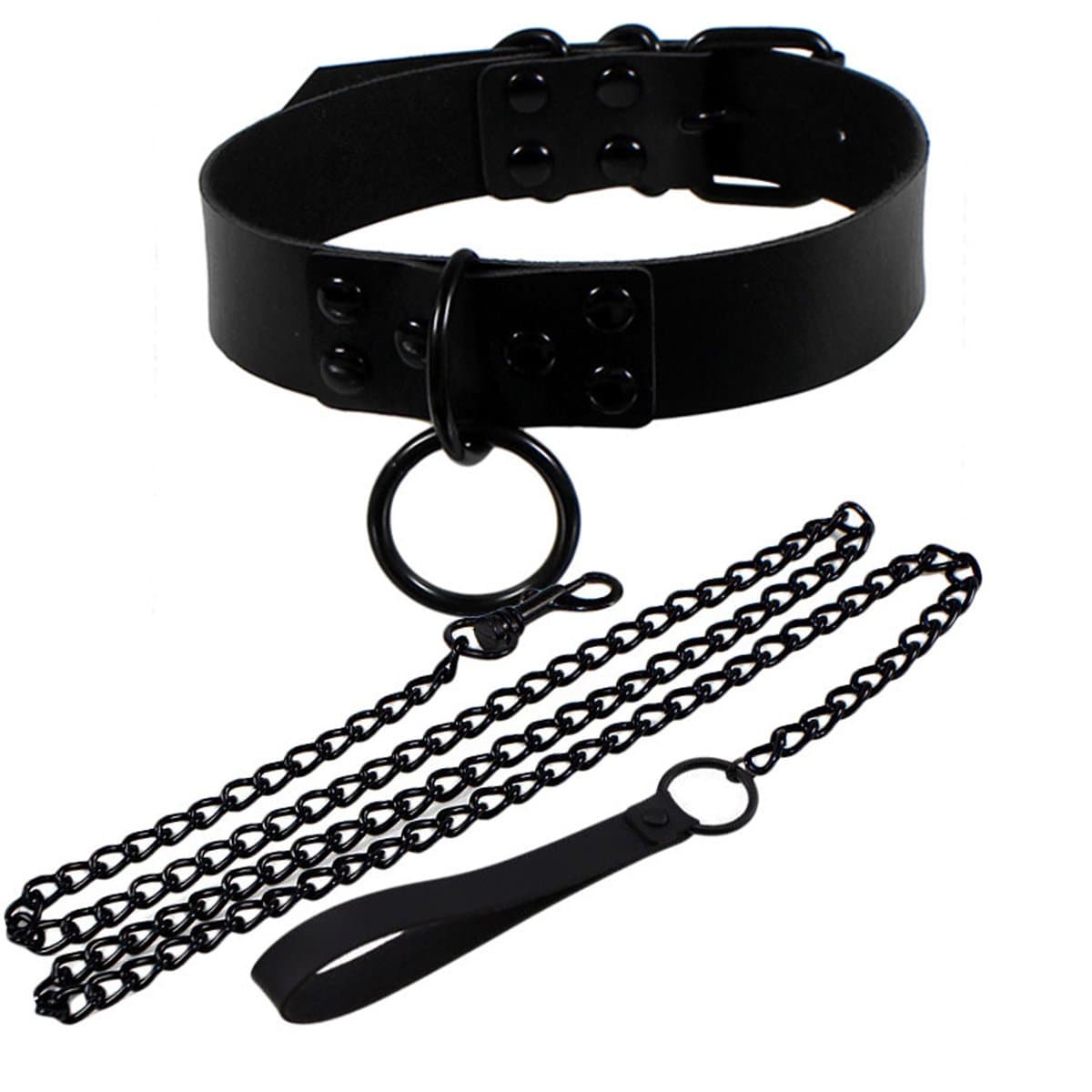 Choker met Riem - Gothic Sieraden - PU Leer - BDSM Halsband - Punk Sieraad - Zwart — afbeelding 1