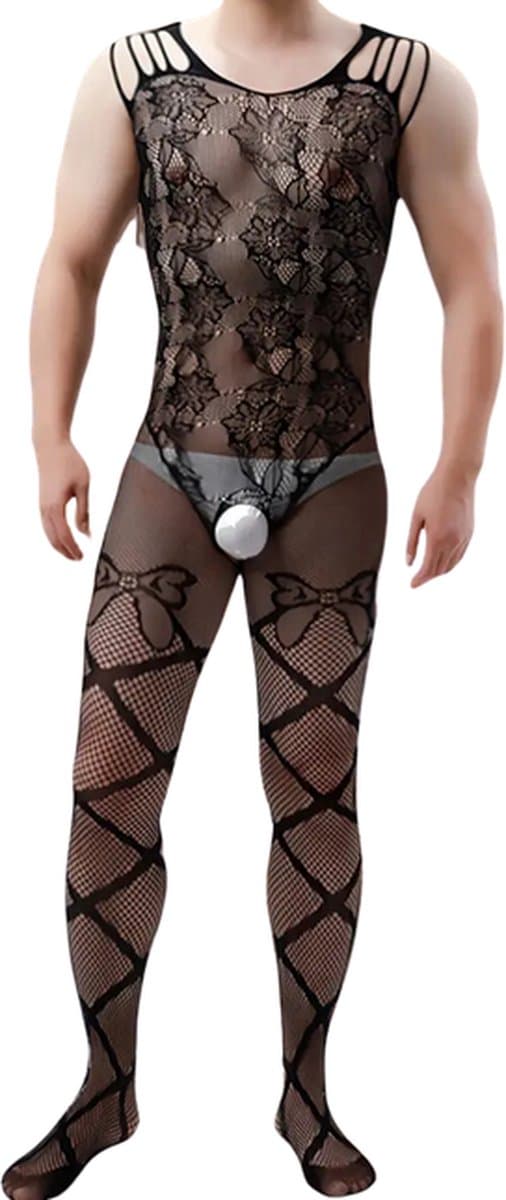 LekkerStout Heren Body - Open Kruis - Zwart - Sexy Herenlingerie | S-L | ( LS198 ) — afbeelding 1