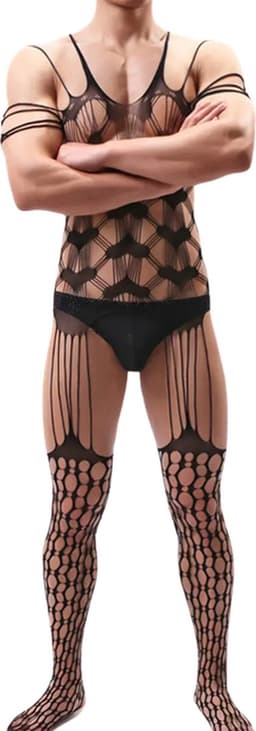 LekkerStout Heren Bodysuit - Hartjesprint - Zwart - Sexy Herenlingerie | S-L | ( LS176 ) — thumbnail 2