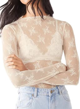 Transparant Chic Dames T-shirt met Lange Mouwen - Crop Top met Hoge Kraag voor Avond en Clubwear — thumbnail 1