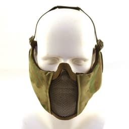 Opvouwbaar airsoft mesh masker, nylon militair tactisch halfgelaatsmasker met oorbescherming, verstelbare beschermende onderbescherming voor jagen, paintballen en schieten. — thumbnail 2