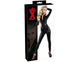 LateX – Latex Catsuit voor Strak en Spannend Gevoel met Open Kraag en Rits Sluiting Maat XL – Zwart