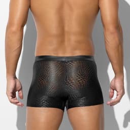 Zwarte Low Rise Heren Boxer met Rits – Ademend Mesh & PU-Leren Front – Sexy Stretch Ondergoed voor Mannen- Maat M — thumbnail 5