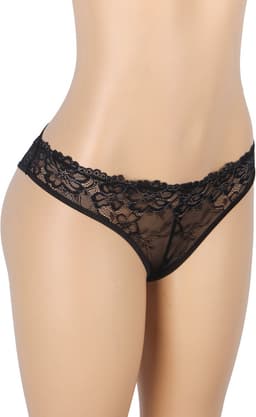 Zeloria Kanten Slip Open Kruis en Strikdetail – String met open kruis Zwart – Dames Lingerie Slip Bandjes – M — thumbnail 5