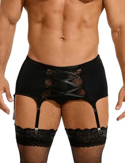 Zeloria Heren Jarretel Boxer Kant – Erotische Lingerie met Bandjes – Zwart – M – Exclusief Kousen — thumbnail 1