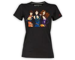 Dames T-shirt Zwart met Retro Kattenogen Cartoon Print | Maat L