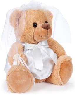 Teddy Bruidspaar in Witte Bruidsjurk – Set van 2 met Sluier en Bloemen – Creatief Geldgeschenk of Huwelijkscadeau – 25 cm — thumbnail 5