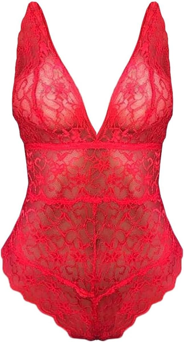 Kanten bodysuit - Body kant - Mesh lingerie - Lace - Sexy body - Dames - One size - Rood - Jonyx — afbeelding 1