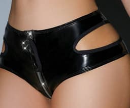 BamBella® Slip Onderbroek - Onesize - Erotische Sexy SM BDSM Lingerie Danes - Zwart ondergoed Datex mix latex en stof wetlook met rits open kruis — thumbnail 2