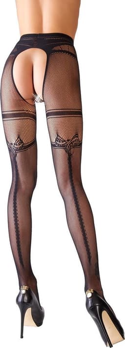 Cottelli Collection – Hold Up Kousen met Open Kruis voor Gemakkelijk Toegang -Maat L/XL - Zwart — thumbnail 4