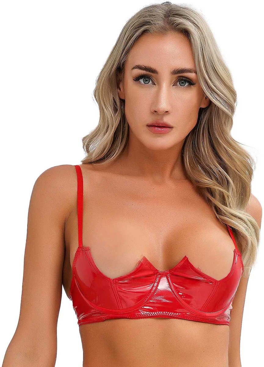 Uitdagende half open latex wetlook BH - Erotische Beha - Push up - Sexy lingerie - Halve borst zichtbaar — afbeelding 1