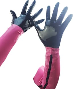 BNDGx® - 100% LATEX Handschoenen Lang Zwart roze BDSM SM sexy glans handschoen met rits BDSM Rubber Fetish SM rollenspel kleding — thumbnail 3