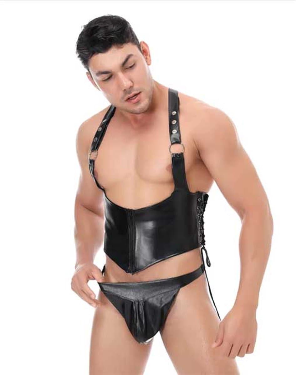 Lederen Body Harnas met Onderbroek - BDSM Set - Lingerie - Heren - String - Fetish — afbeelding 1