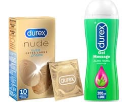 Durex - 10 stuks Condooms - Nude XL - 200 ml Glijmiddel - Play Massage 2/1 Aloe - Voordeelverpakking