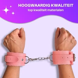 JT Products Bondage Handboeien Roze Erotiek Set voor BDSM - Seksspeeltjes Set Voor Koppel - Lederen Handboeien & Metalen Ketting - Sex Toys Kado - Seks Cadeau Hem & Haar - Kinky Cadeautjes Volwassenen - Erotisch Verjaardag Cadeautje Mannen & Vrouw — thumbnail 4