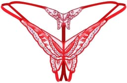 String - Vlinder slipje - Lingerie - Open kruis - Sexy lingerie - Butterfly - Peek-a-boo string - Ondergoed - Onderbroek - One size - Elastisch - Rood - Jonyx — thumbnail 1