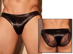 Strakke Lederen Sexy Slip Heren - Zwart - Stijl van Lederen en Lace - Haaienhuid - Lingerie voor Mannen - Onderbroek - Ondergoed - Zeer elastisch - Erotisch en sexy - Slip - Sexy - Boxershort - Zacht en comfortabel — thumbnail 1