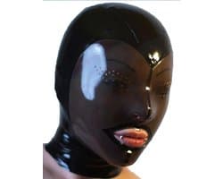 SnelShoppen - Unisex Fashion Latex Kap, Transparant Zwart Latex Masker met Achter Rits, XXL Geschikt voor Novelty Latex Clubwear en Feestkleding