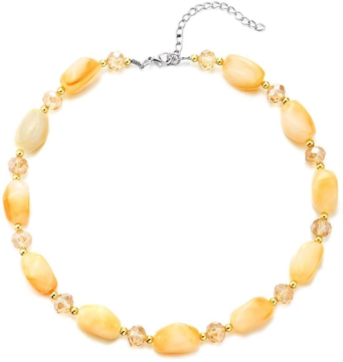 Oranje Beige Choker Onregelmatige Ovalen Kralen, Ketting Facet Kristallen Gouden Spacers, Statement Kraag — afbeelding 1