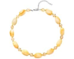 Oranje Beige Choker Onregelmatige Ovalen Kralen, Ketting Facet Kristallen Gouden Spacers, Statement Kraag