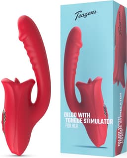 Teazers - Dildo met Clitoris Stimulator - Vibrators voor Vrouwen - Sex Toys voor Vrouwen - Dildo’s - Tong Vibrator - Dubbele Stimulatie - Rood — thumbnail 1