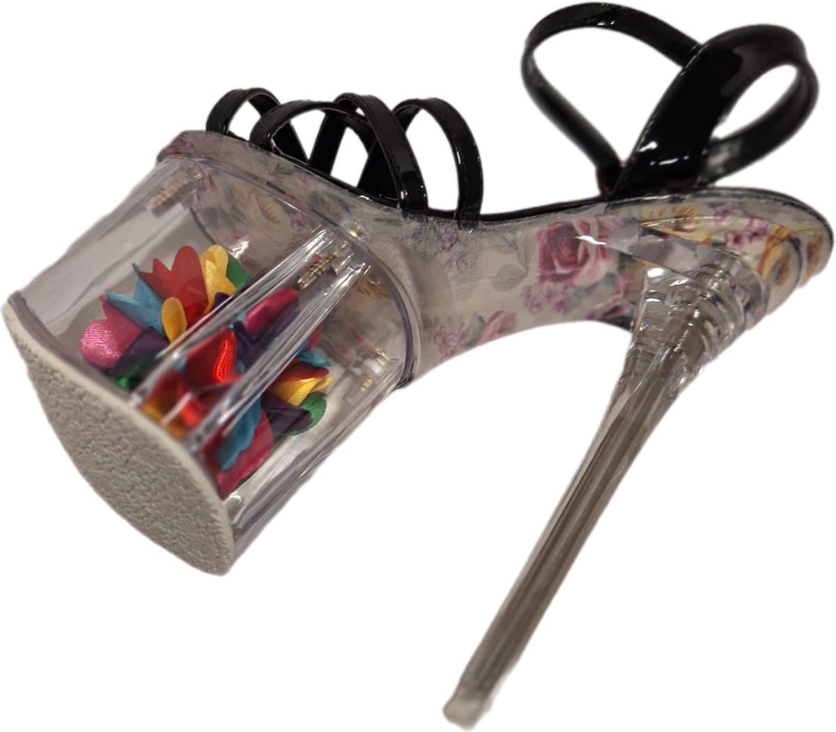 JUMEX-EROTIC PUMP-GLAZEN PLATEU-15CM HEEL-BLACK/FLOWER-40 — afbeelding 1