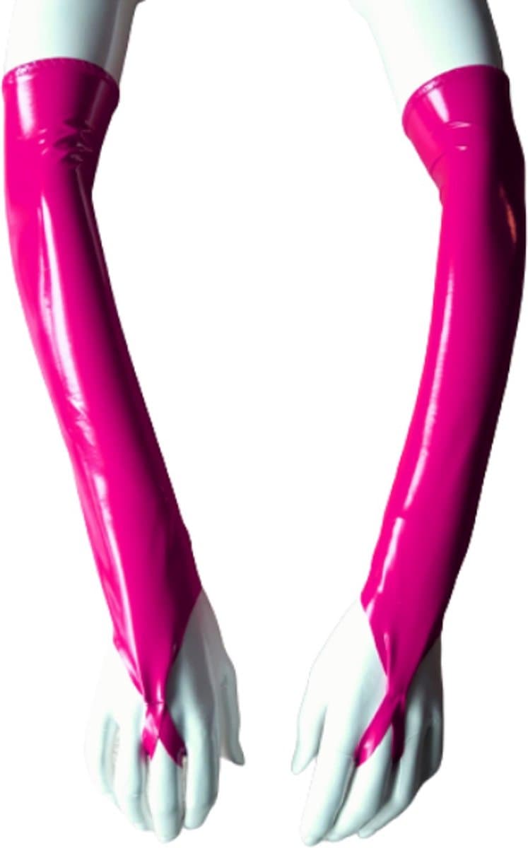 Handschoen S/M Datex (Mix latex en stof ) Sexy Handschoenen Roze lange lak handschoen Glans Shiny Lakleer valentijn SM Gogo dancing dans accessoiren lange vingerloze gloves — afbeelding 1
