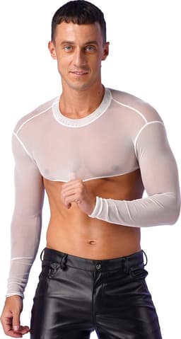 Erotische transparante mannen top - Crop - Sexy heren kleding - Rollenspel - BDSM - Festival - Zwart en Wit - Uitdagend — thumbnail 2