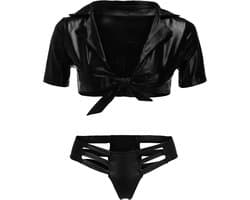 Passie Deluxe Lingerie setje - Sexy - Dames - Kunst Leer - PU Leather - Latex Look - Top - Slip - Ondergoed