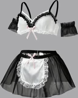 LekkerStout Dienstmeisje Kostuum - Beha, Mesh Rokje & Mouwboorden - Sexy Lingerie | L | ( LS050 ) — thumbnail 5