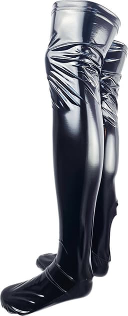 BamBella® - Kousen - Maat L/XL - Zwart - Datex (Mix latex en stof ) - Sexy Kniekousen van Super Glans Fetish kleding bdsm Dames sokken — thumbnail 3