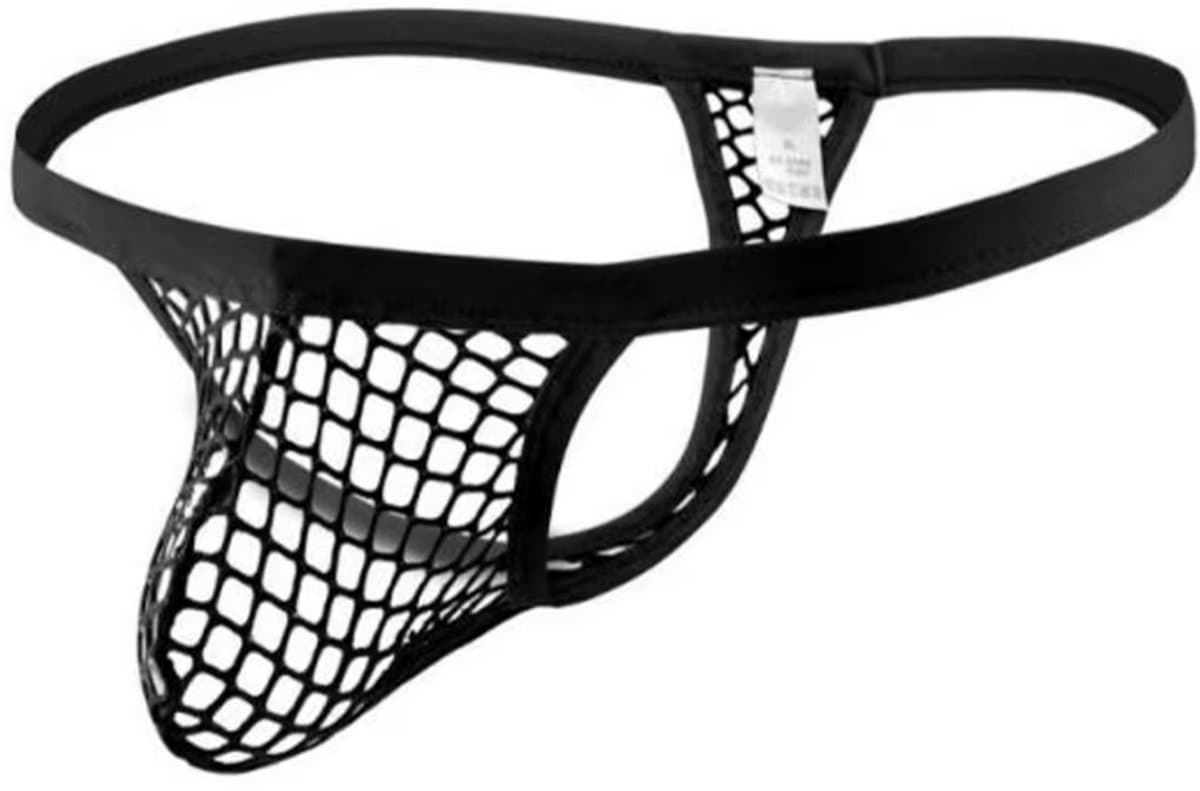 Heren Fishnet String – Transparant Zwart – Sexy Ondergoed voor Mannen – Verleidelijke Lingerie - Doorzichtig - Maat XXL — afbeelding 1
