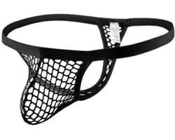 Heren Fishnet String – Transparant Zwart – Sexy Ondergoed voor Mannen – Verleidelijke Lingerie - Doorzichtig - Maat XXL