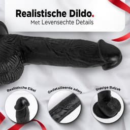 Rosebay Realistische Dildo 21 cm - Zachte Siliconen Dildo met Zuignap & Balzak - Dildo voor Mannen en Vrouwen - Zwart — thumbnail 3