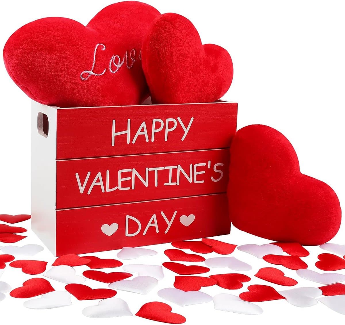 Valentijnsdag Decoratie Set - Houten Hart Decor - Romantische Sfeer Creëren - Hout Stof Pluche Materiaal - 53 Delig - Rood — afbeelding 1