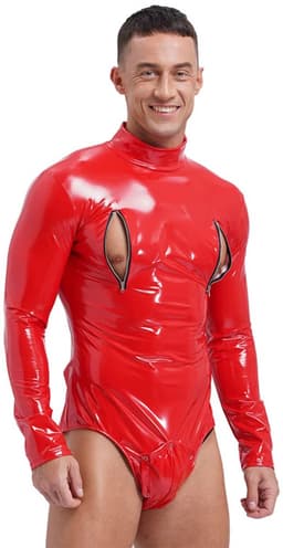 Bodysuit Lingerie Heren Lakleer - Clubwear - Rits - Catsuit - Rood - Man — thumbnail 4