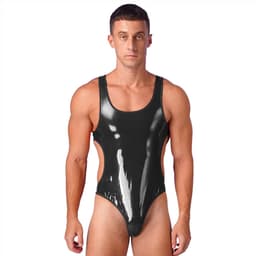 Porno jumpsuit heren - String - Latex look - BDSM - Erotische kleding - Hemd — thumbnail 1