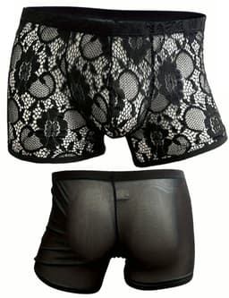 Zwarte Kanten Boxershort voor Mannen – Sexy Lange Pijpen Boxershort met Transparant Kant - Maat XL - Black Transparent Lace Boxer Shorts for Men — thumbnail 2
