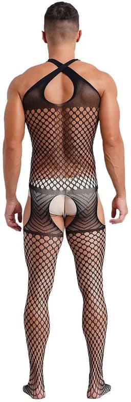 LekkerStout Heren Visnet Bodystocking - Zwart - Open Kruis - One Size M-XL | LS083 — thumbnail 3
