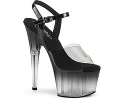 Pleaser - ADORE-708T-2 Sandaal met enkelband, Paaldans schoenen - Paaldans schoenen - 38 Shoes - Zwart/Transparant